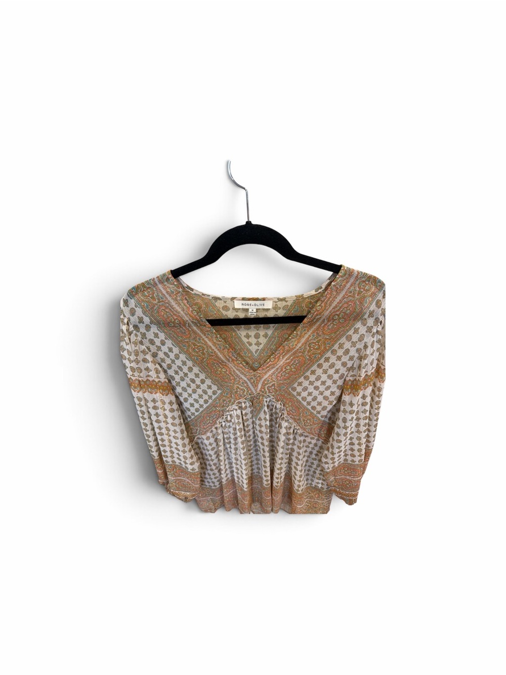 Rose & Olive Cream and Rust Boho V-Neck Blouse